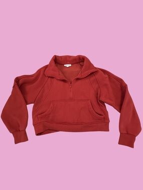 Cropped Red Half-Zip Fleece Pullover Hoodie